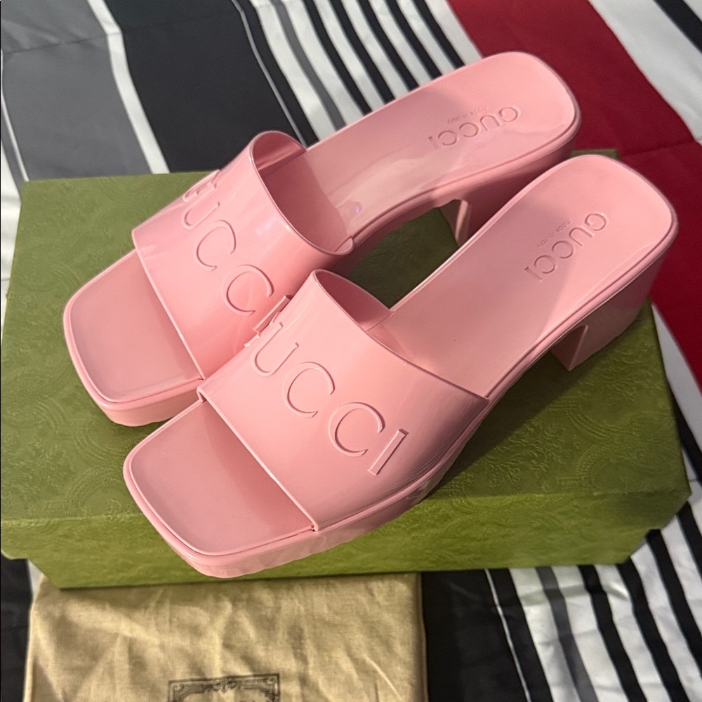 Gucci Pink Heeled Slide Sandals
